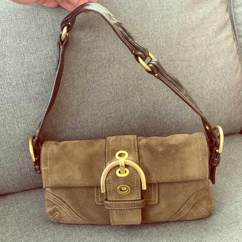 Coach green suede shoulder bag